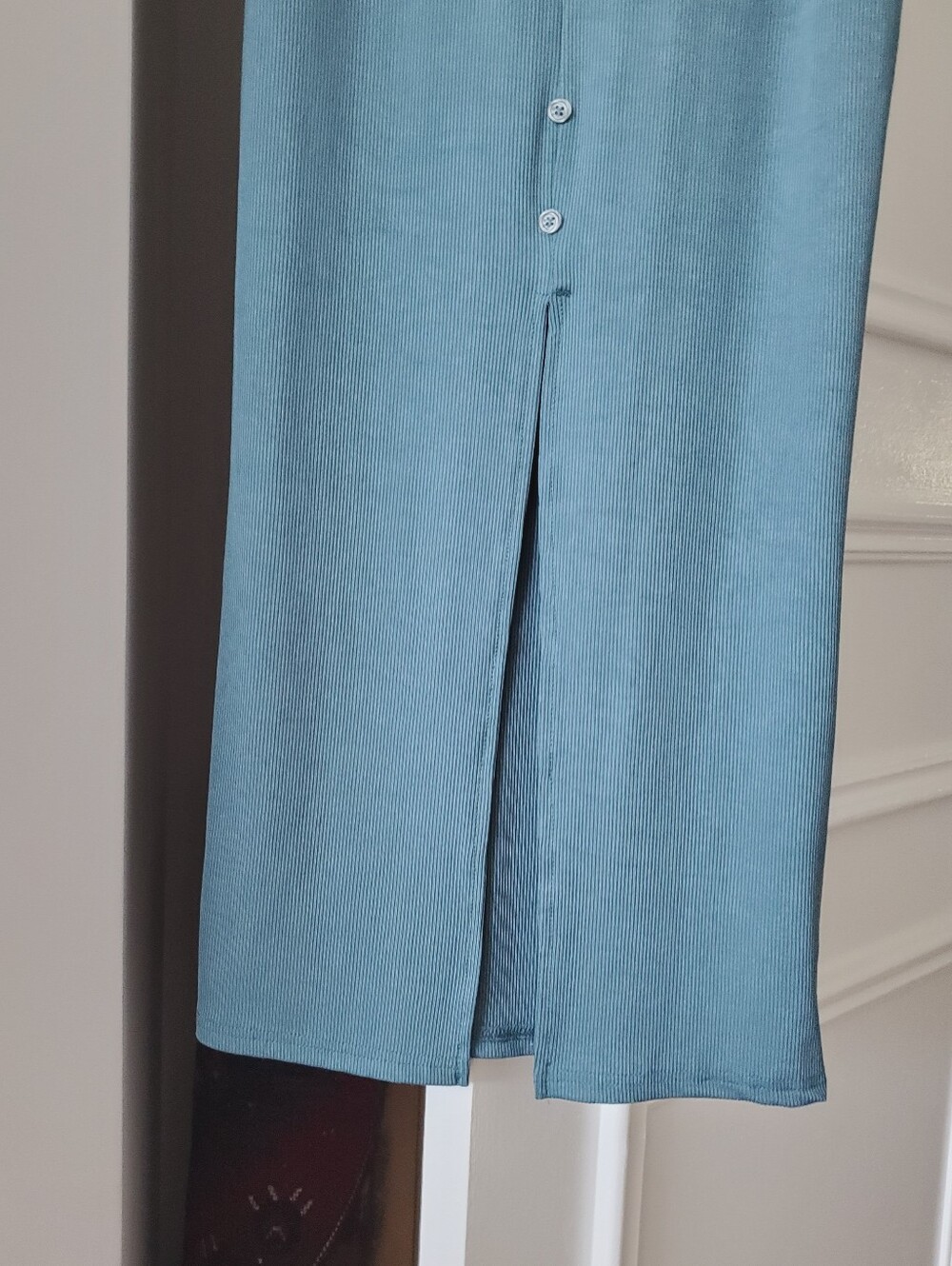 Sleeveless Cadet Teal Button-Front Ribbed Ankle Dress - Picture 5 of 9